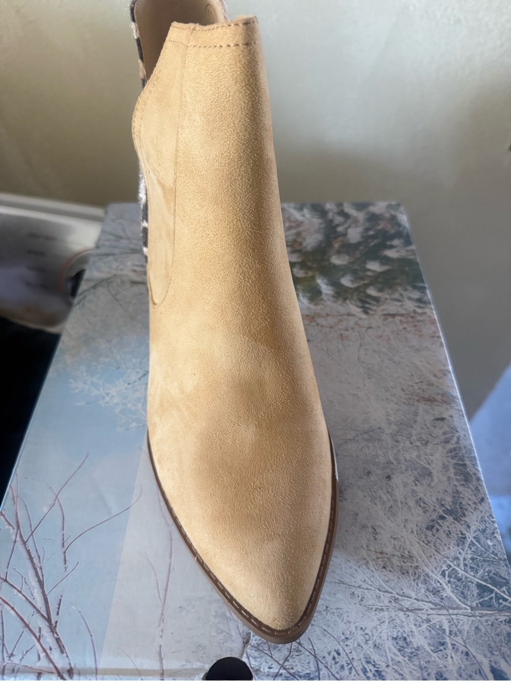 Pointed Toe Tan Suede Ankle Bootie
